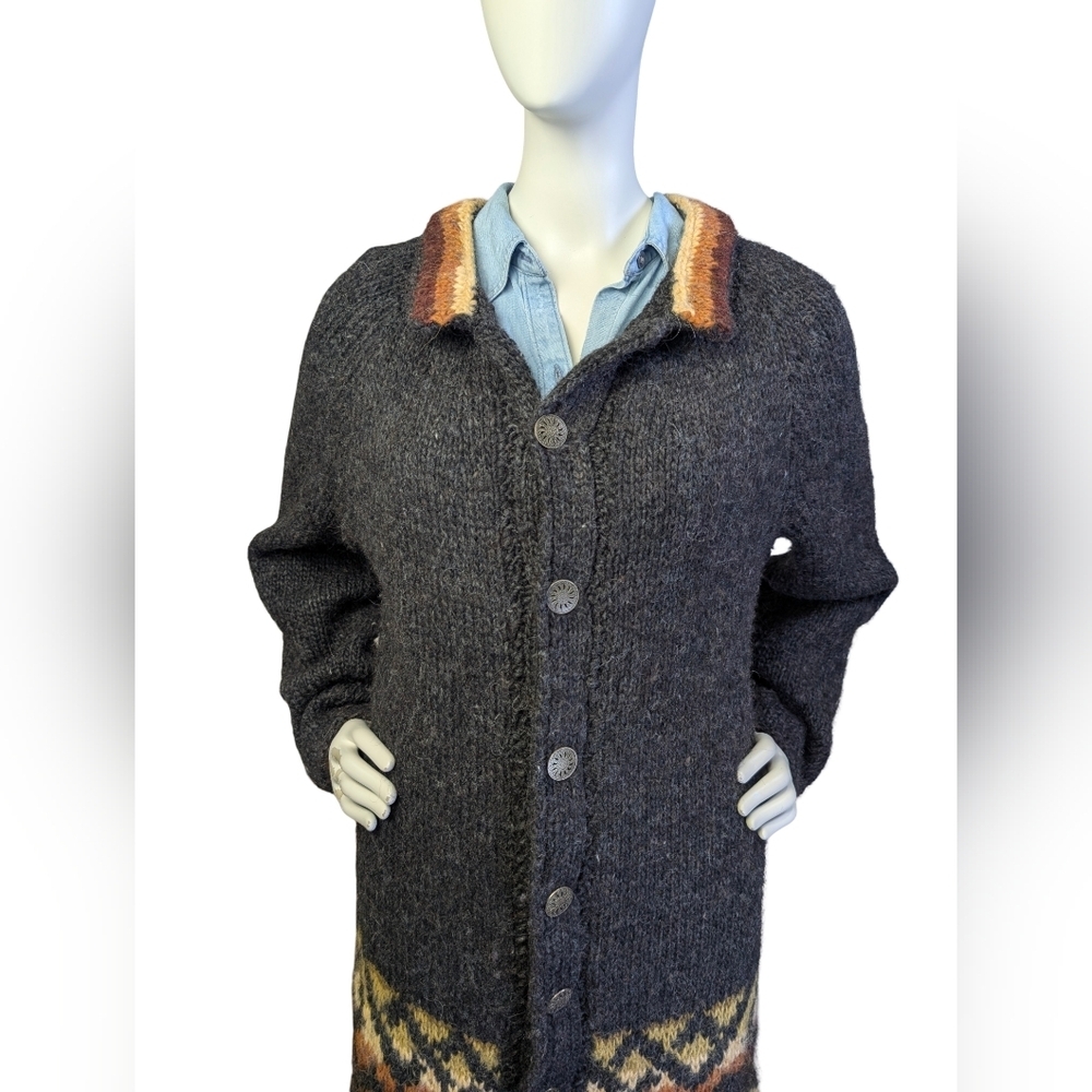 Hand Knit Longline Cabin Cardigan | Earth Tones | Size Small - Picture 2 of 9